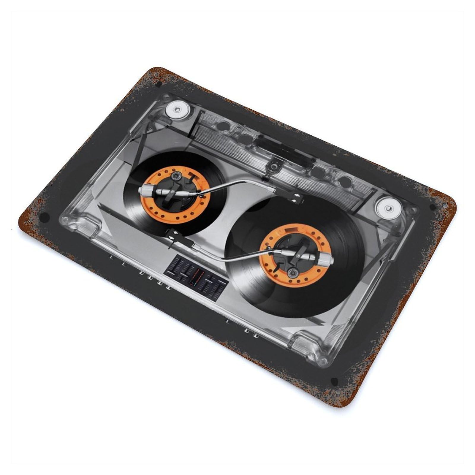 Cassette DJ Turntable Rusty Metal Tin Sign 11.8"x7.9", for Farmhouse, Kitchen And Entryway Decor, Rustic Home Decor