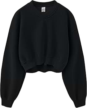トップス Flight Mode Cropped Pullover LCXWFE Womens Fall Cropped Sweater Casual Long Sleeve Crew