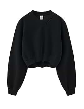 Meladyan Women Casual Cropped Sweatshirt Basic Solid Long