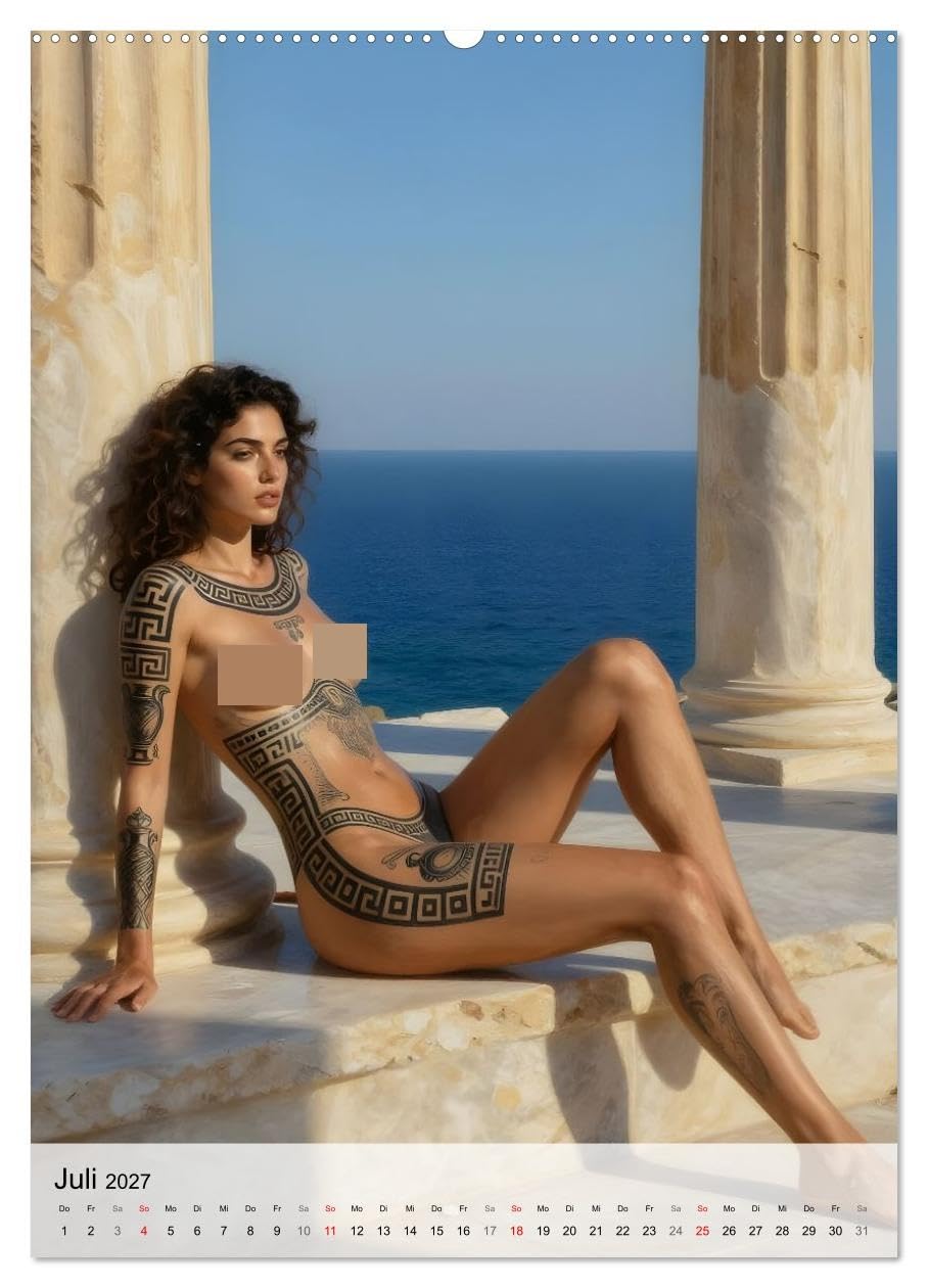 Tattoo Engel (hochwertiger Wandkalender 2027 DIN A2 hoch), Kunstdruck in Hochglanz: Verführerische Schönheiten mit ornamentalen Tattoos (CALVENDO Erotik)