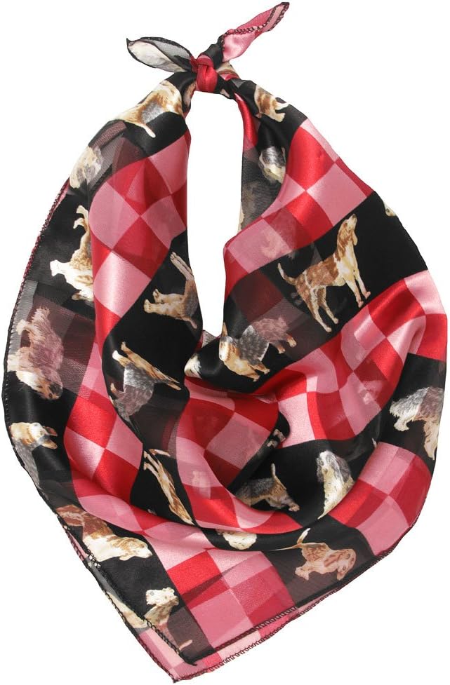 Women's Satin Striped Lightweight Spring/Summer/Fall Square Checkered Various Cute Puppy Printed Scarf