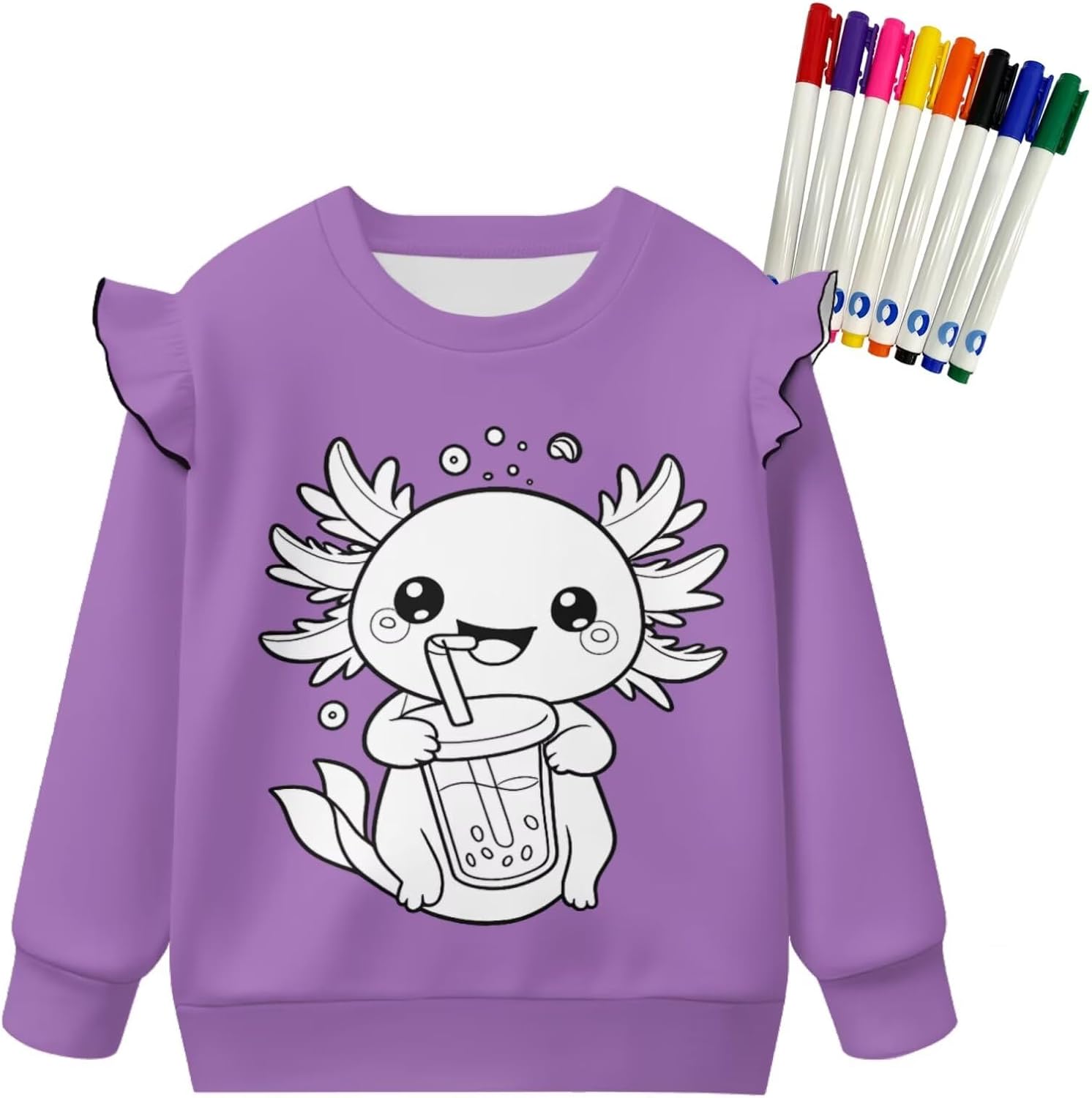 Coloring Craft Coloring Colorable Shirt with 8 Bright Markers Color Your Own Axolotl Shirts for Girls