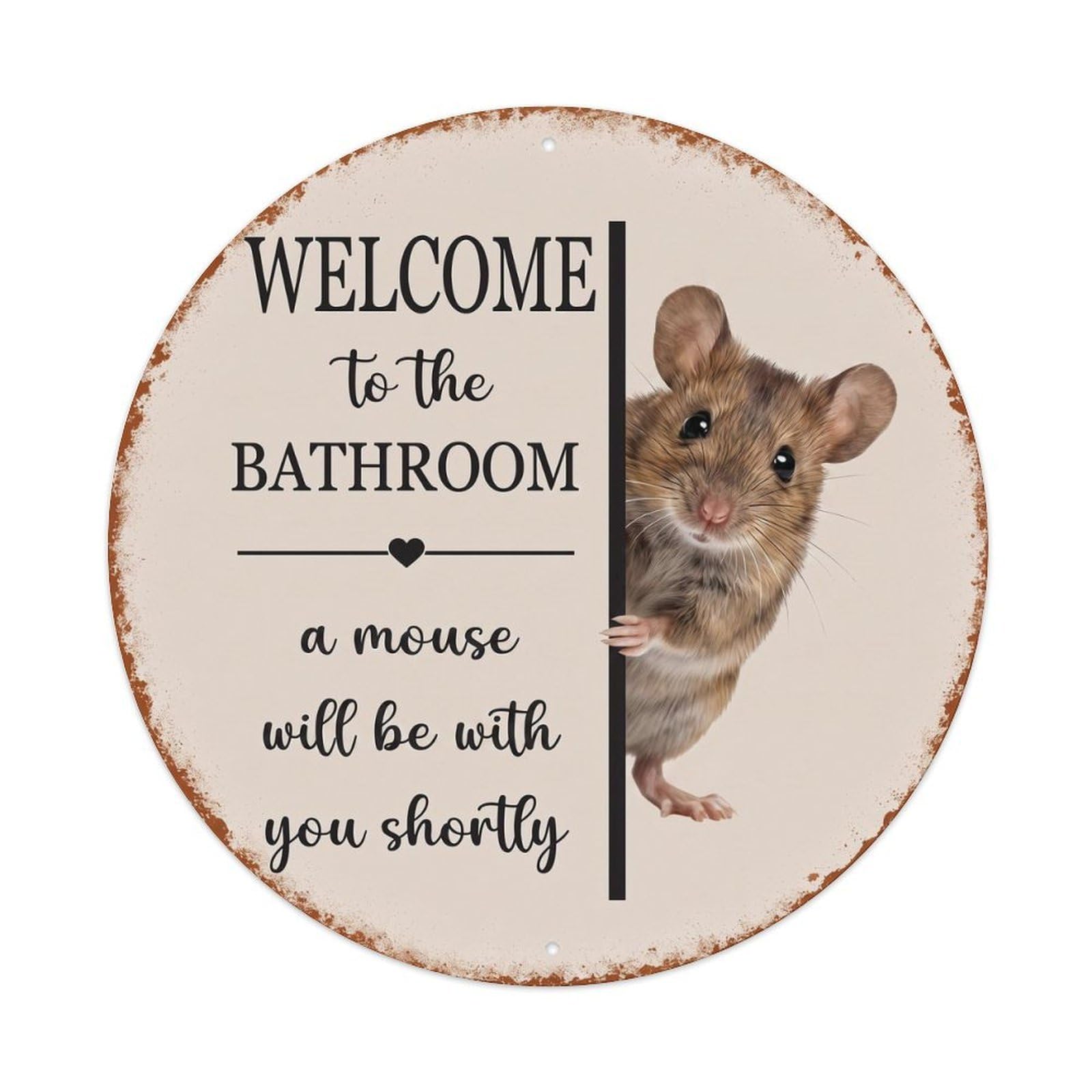 Vintage WELCOME To The BATHROOM Mouse Metal Tin Sign