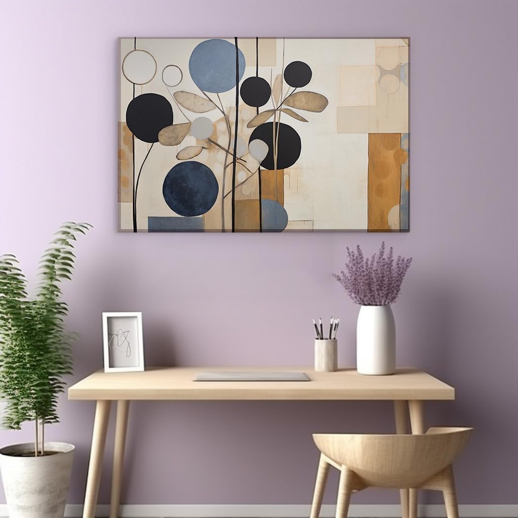 Canvas for Living room. Modern Elegance Meets Artistic Geometry in an Abstract Fusion of Blue, Black, Brown, and Beige, 27 x 18 inch Canvas Wall Art - Contemporary Masterpieces - Modern Home Decor