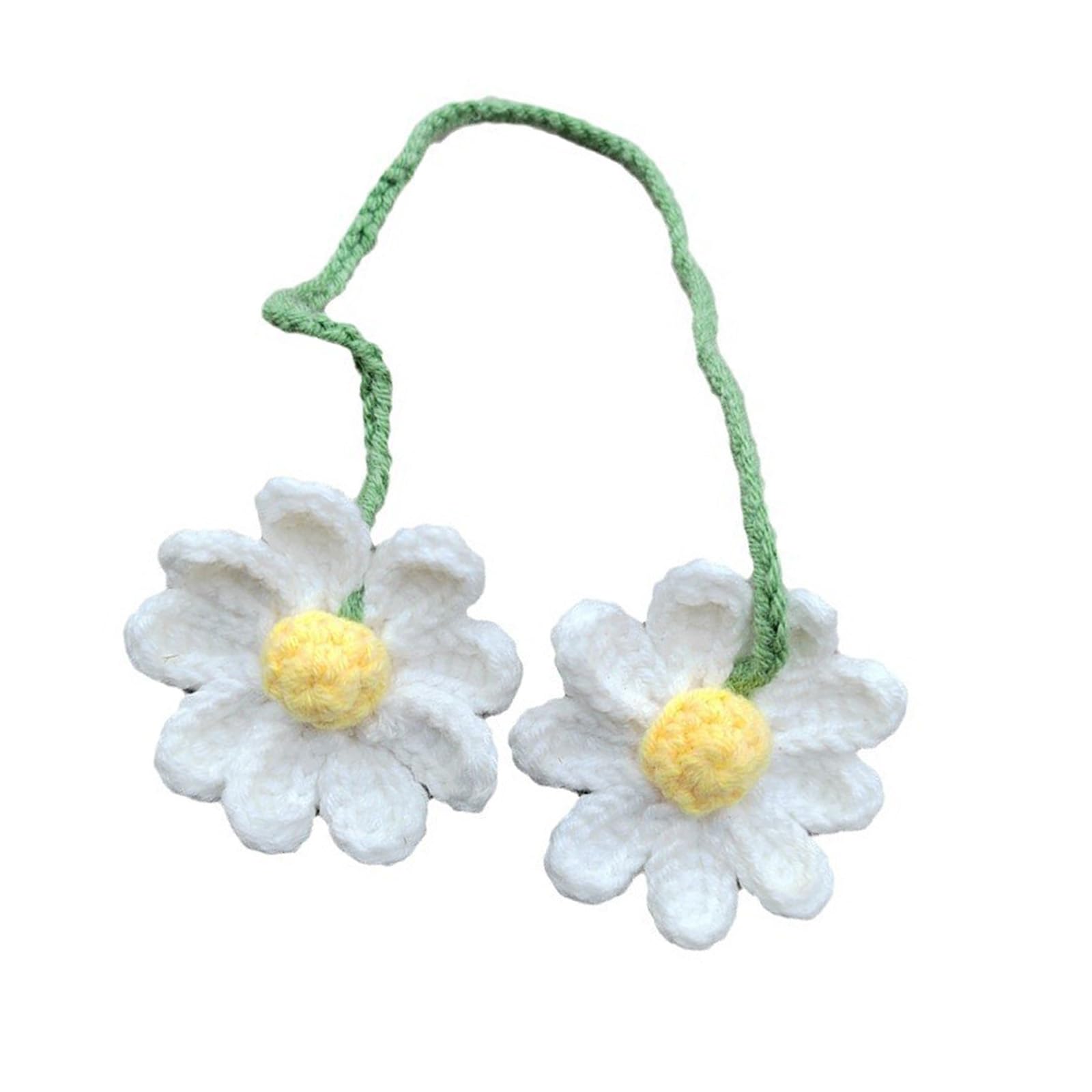 Handcrafted Crochet Cotton Thread Hanging Basket for Car Decoration with Daisies Design Rear View Ornament Home Use Rear View Charm