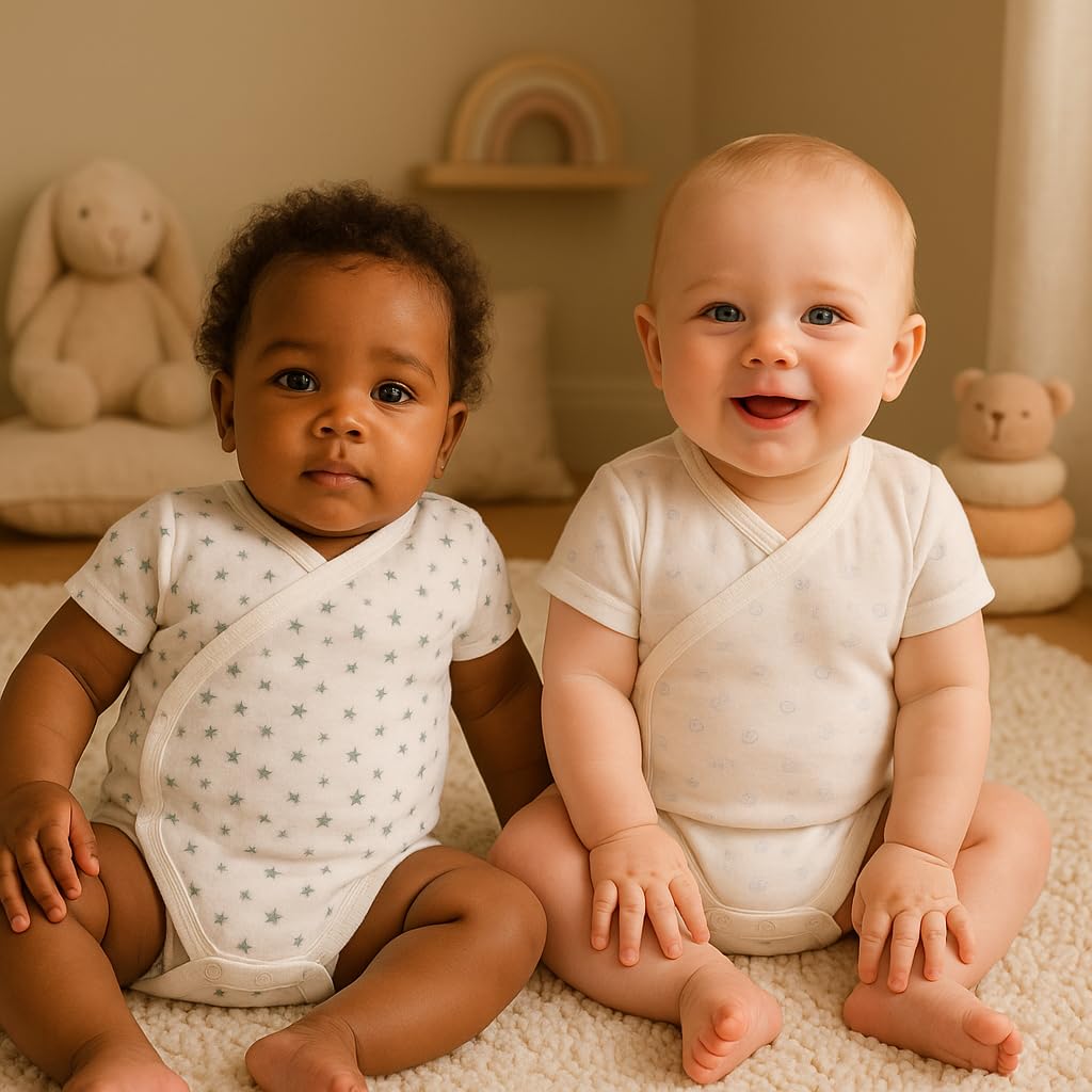 BABIDU Body niemowlęce z krótkim rękawem, 100% miękka, oddychająca bawełna, unisex, odzież dla niemowląt, chłopców i dziewczynek, body dla noworodków, idealne do skóry wrażliwej i na co dzień