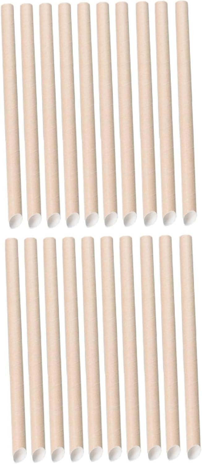 UKCOCO 100pcs Beverage Paper Straws 12x200mm Kraft Pulp Paper Straws with Slanted Tip Disposable for Parties and Cold Drinks