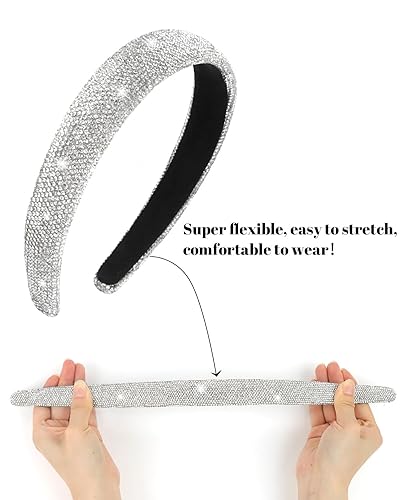 Miniatura 5 de Wecoe 3 diademas de diamantes de imitación para mujeres y niñas, brillantes con diamantes de imitación, color negro, plateado, diadema a la moda,