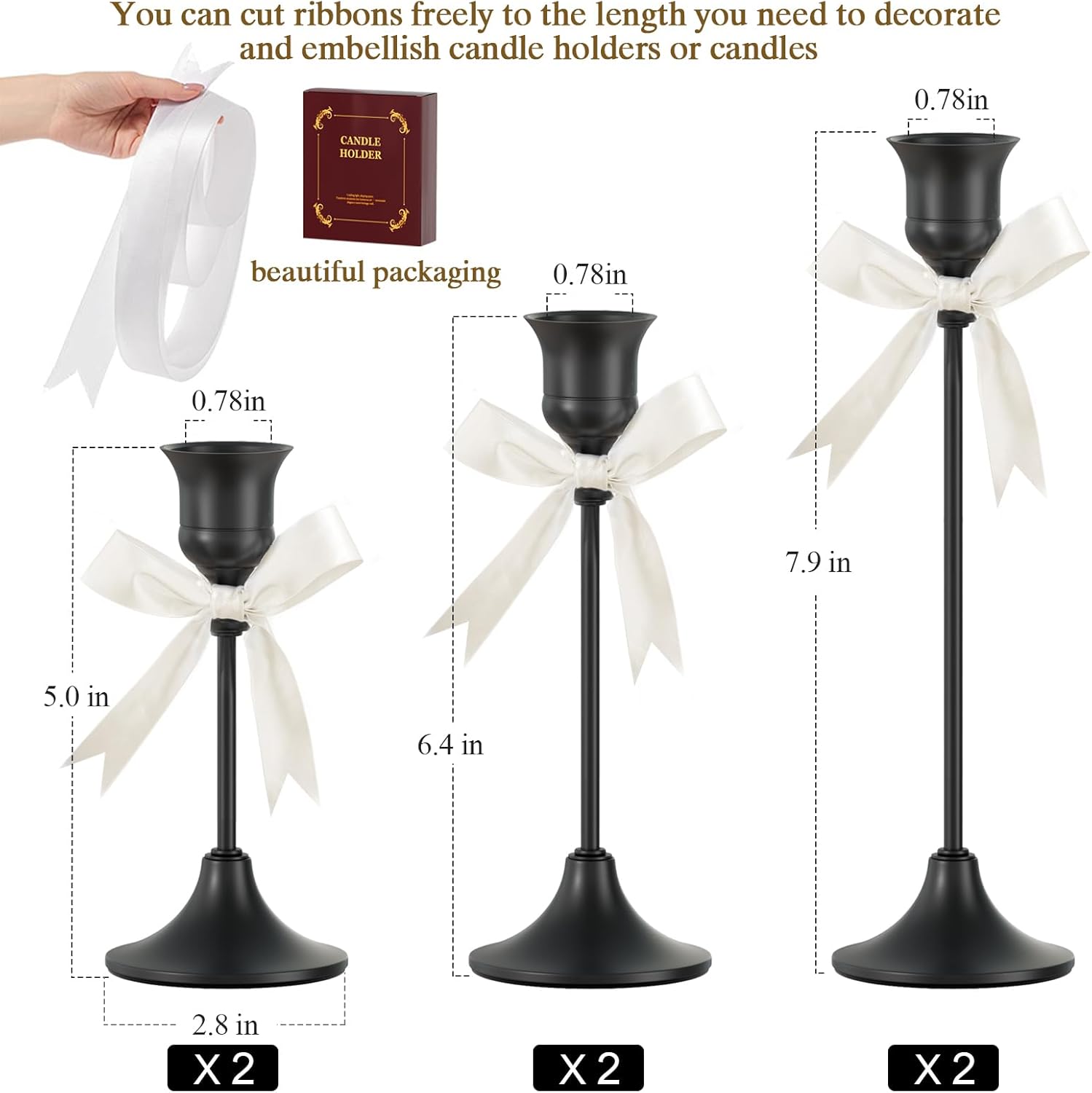 FSyueyun Black Candle Holder Set of 6, Elegant Metal Candlestick Holders for Vintage Taper Candle Holders, Perfect for Table Centerpieces, Fireplace Mantels, Home Decor, Weddings and Party Decorations - Image 4