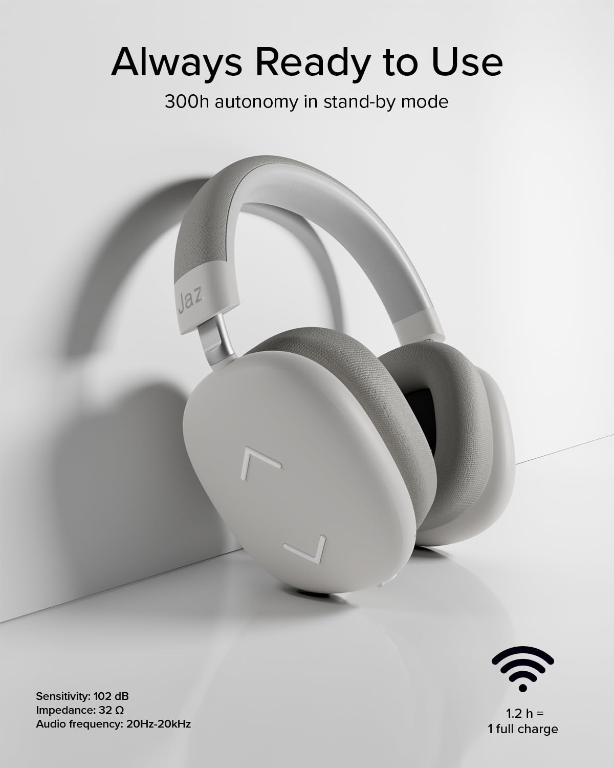 JAZ Pure Wave Bezprzewodowe Słuchawki Gamingowe On-Ear z Niskim Opóźnieniem, Mikrofon i Sterowanie, Jack 3.5 mm, do Smartfonów, Tabletów i Laptopów, do 50h Odtwarzania
