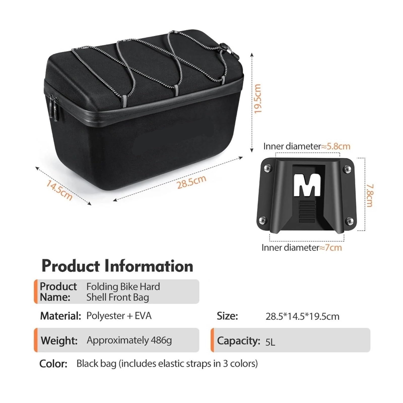 Borsa for bicicletta pieghevole multifunzionale da 1 pezzo da 5 litri | Trasporta oggetti for gli spostamenti quotidiani e i viaggi brevi in ​​bicicletta pieghevole.(BAG846-5L)