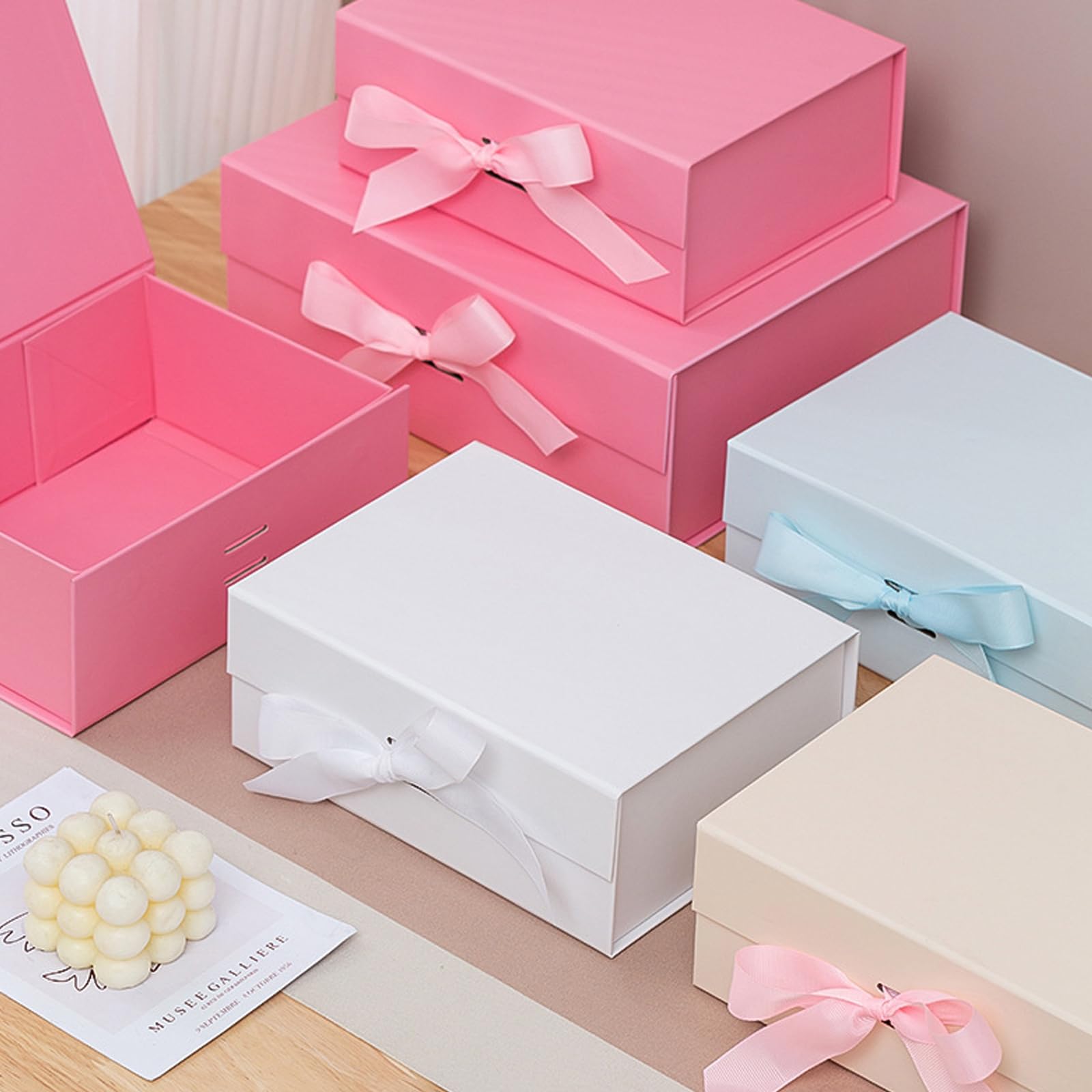 MEIANJU Dark Green Gift Boxes 8.7*W6.5*H3.5inch with Ribbon Foldable Gift Boxes Set of 5 Glossy Finish Magnetic Gift Boxes for Luxury Presentations and Groomsmen Proposal