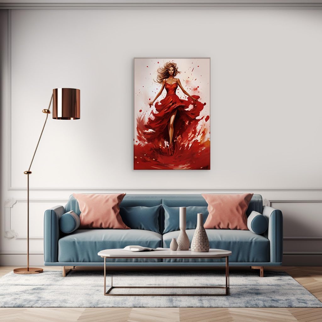 Canvas for Living room. Dance of the Crimson Veil Unleashing the Essence of Joy and Freedom, 27 x 18 inch Canvas Wall Art - Abstract By Atmosphere - Modern Home Decor