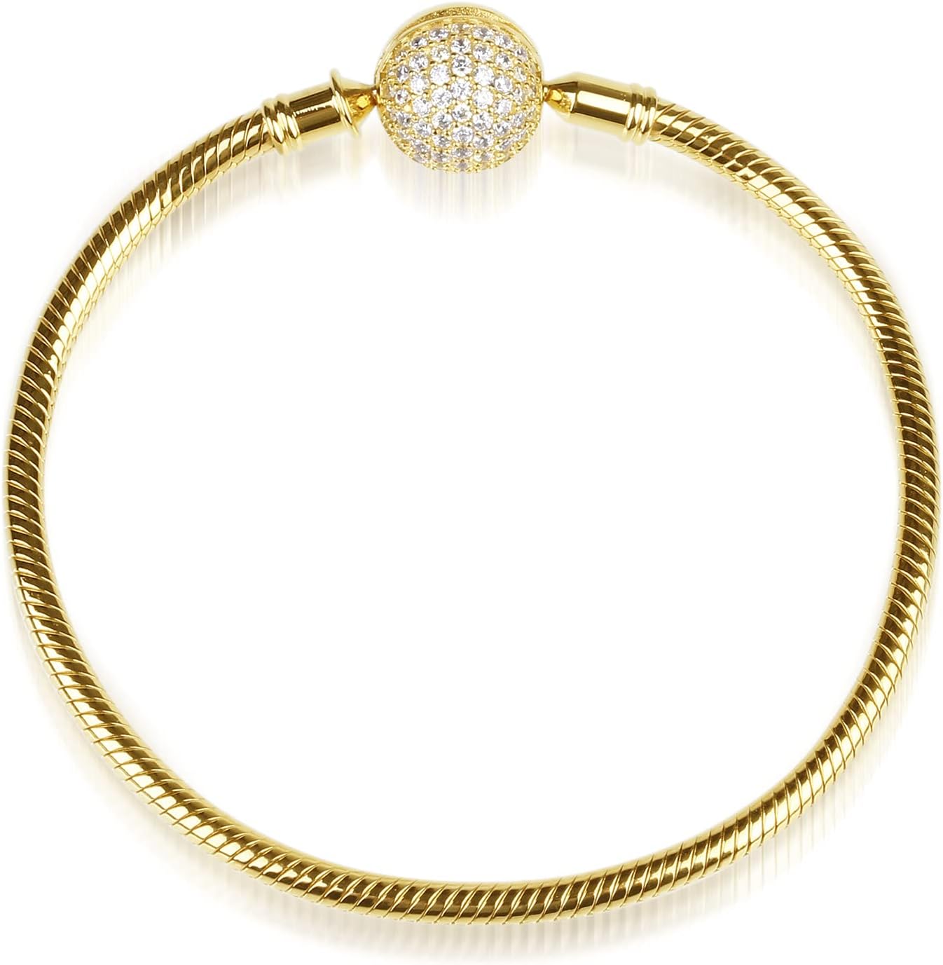 GNOCE Charm Bracelet Sterling Silver Rose Gold Plated DIY Snake Chain Endearing Gifts for Her Basic Charm Bracelet Dainty Bangle with Crystal Round Shape Clasp