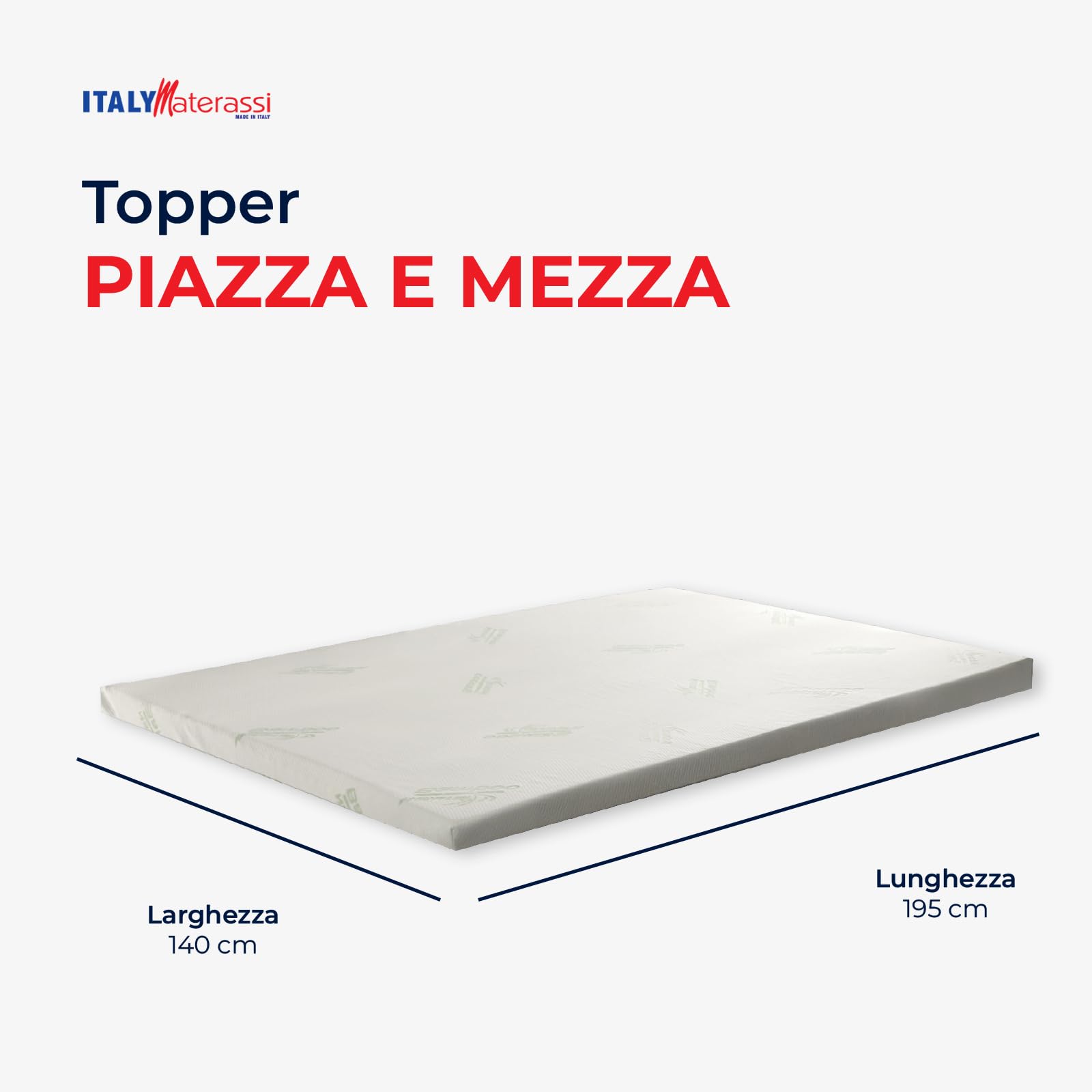 Topper con tejido antiácaros, liso, hipoalergénico, de 5 cm de alto de Visco Memory Foam, corrector para colchón o colchón francés, 140 x 195 cm