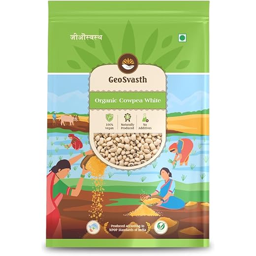 GeoSvasth Organic White Cowpea 500 gm 100 Certified Chavli
