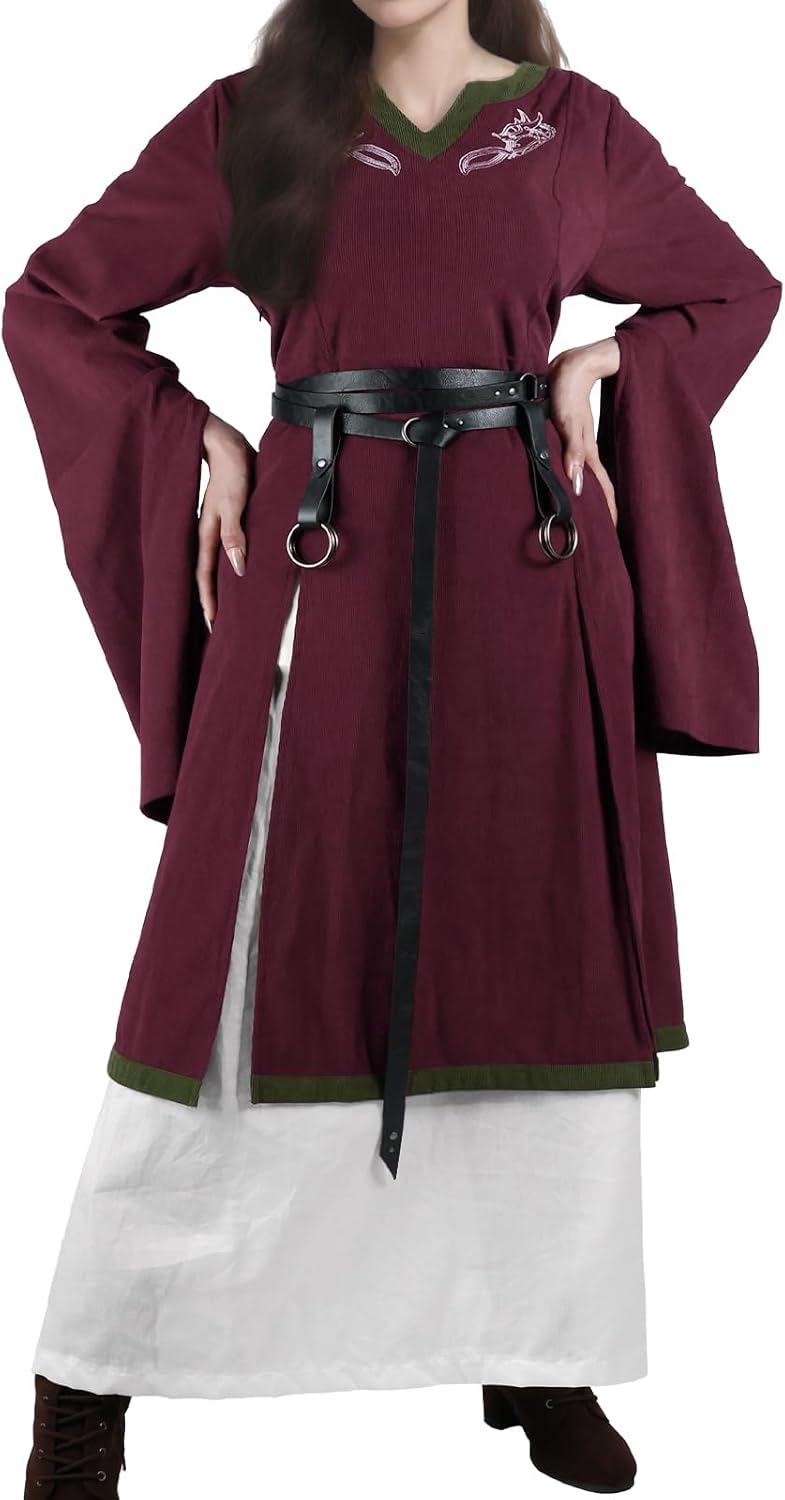 HiiFeuer 4 Pcs Renaissance Costume Women Embroidery Dress, Medieval Belt Skirt Hike Witch Dress Cosplay for Ren Faire - Image 3