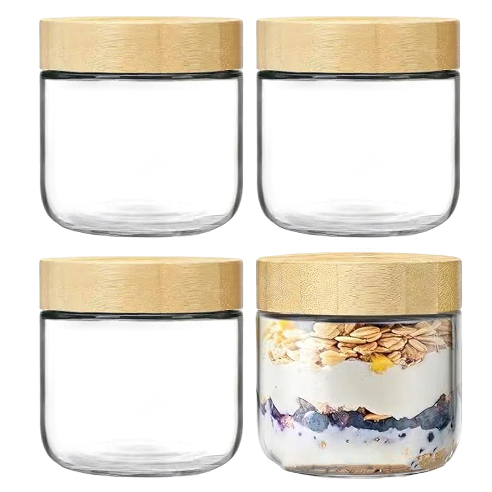 Barattolo Per Overnight Oats 4 X 300ml Barattoli In Da Insalata A Bocca | Barattoli Per Avena Notturna Con Coperchi Colazione Pranzo Yogurt Spuntino Frutta Cereali E Caffè