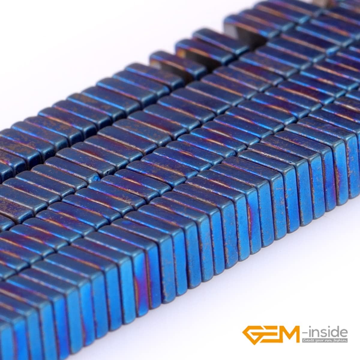 GEM-Inside Hematite Non-Magnetic Gemstone Loose Beads Square Blue Metallic Coated Crystal Energy Stone Power for Jewelry Making 15" 4x1mm image 3