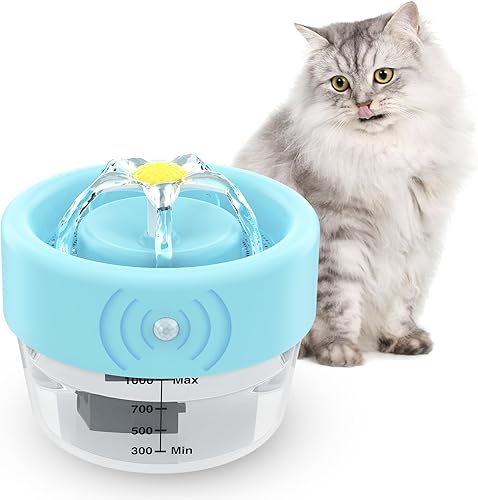 Fuente de agua para mascotas, fuente de agua para gatos a pilas, fuente de agua automática para gatos con sensor de movimiento, dispensador de agua