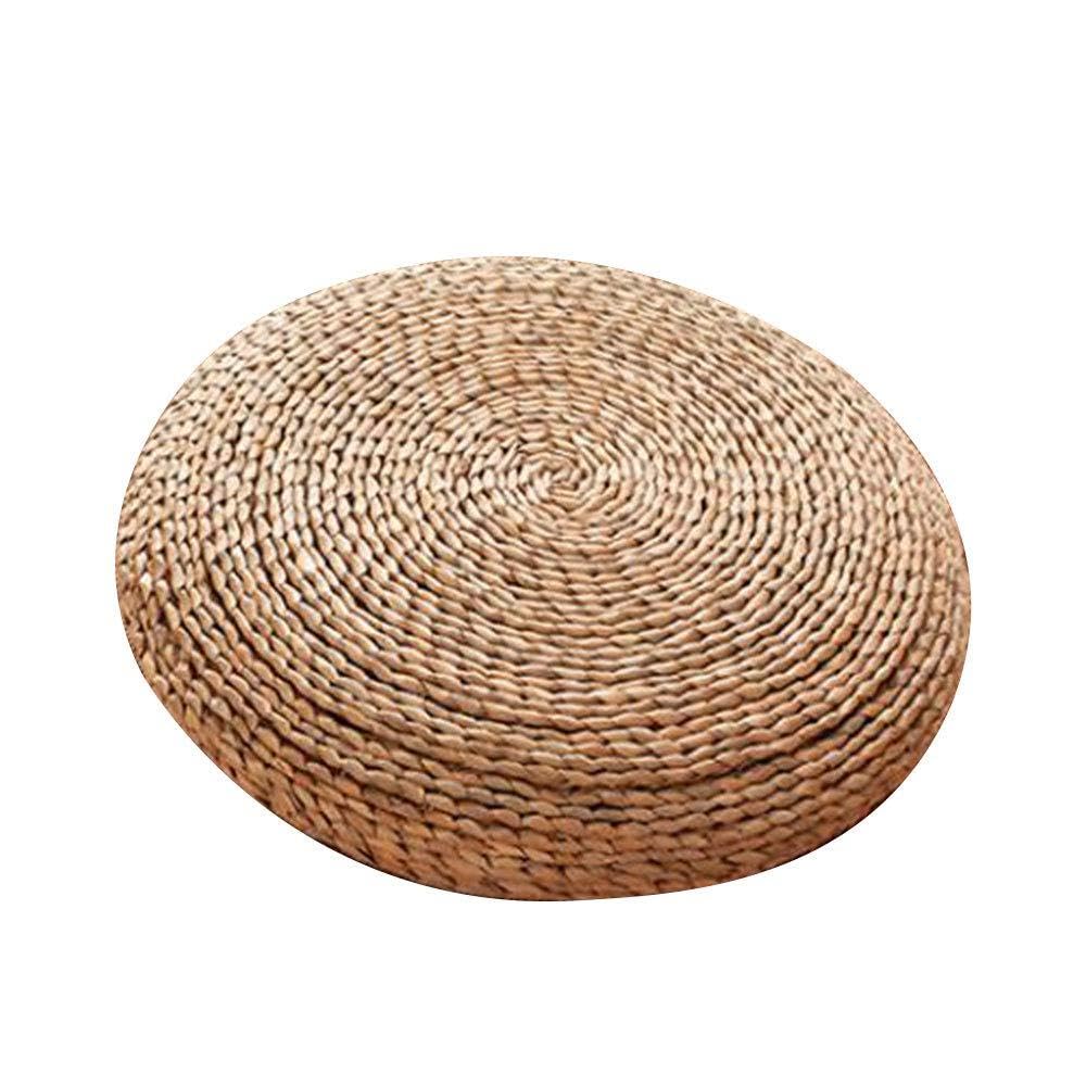 Almohada de Suelo de Ratán, Cojín de Paja Redondo, Alfombra de Suelo de Tatami Tejida a Mano, Tatami Tejido a Mano para Meditación, Zen, Práctica de Yoga o Buda (Brown-50cm)
