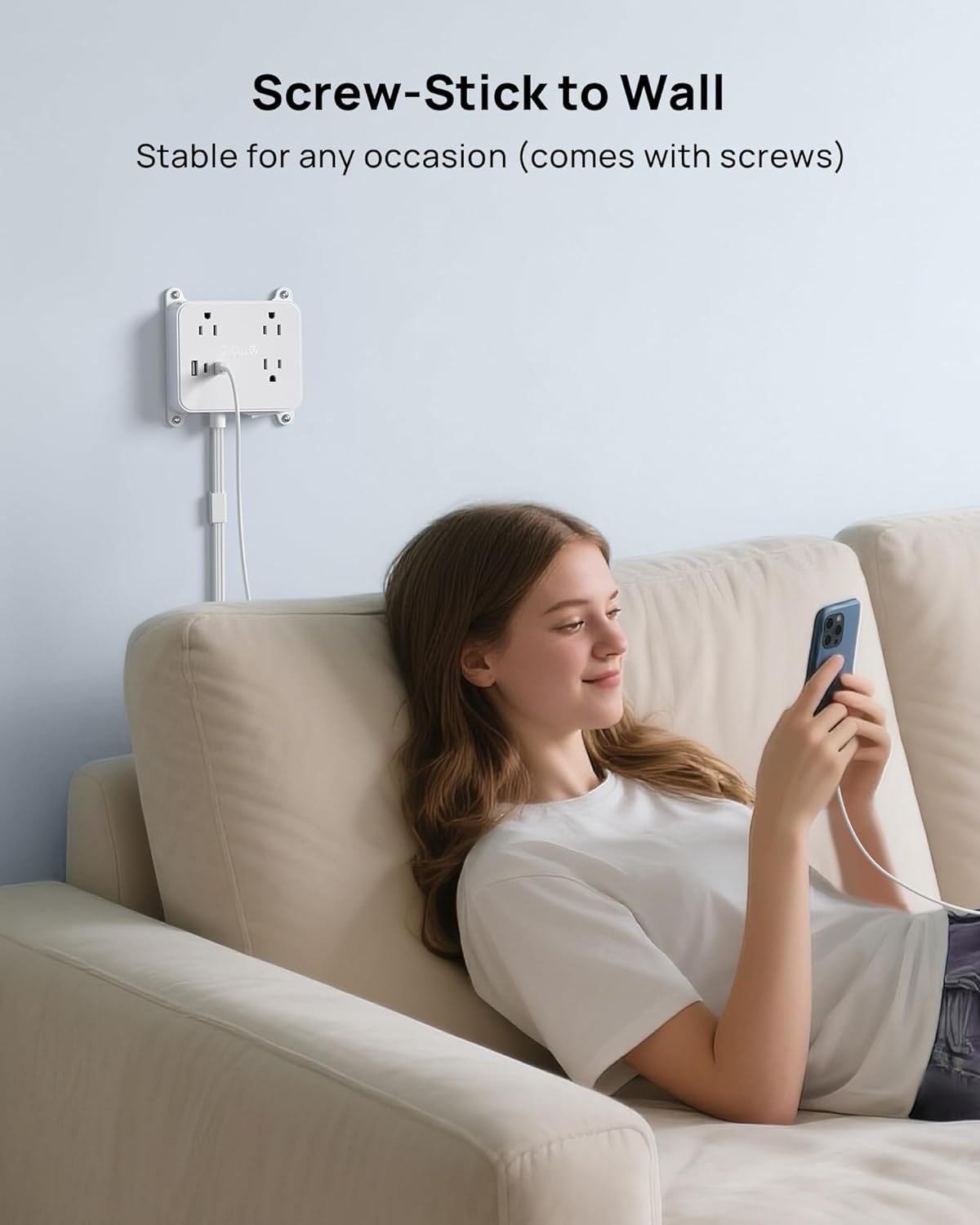 TROND 360° Rotating Plug Outlet Extender, 1.5FT Short Extension Cord, 3 AC Electrical Extendable Outlet with 2 USB C, Wall Plug Adapter Use Behind TV, Couches, Nightstands, Cabinet