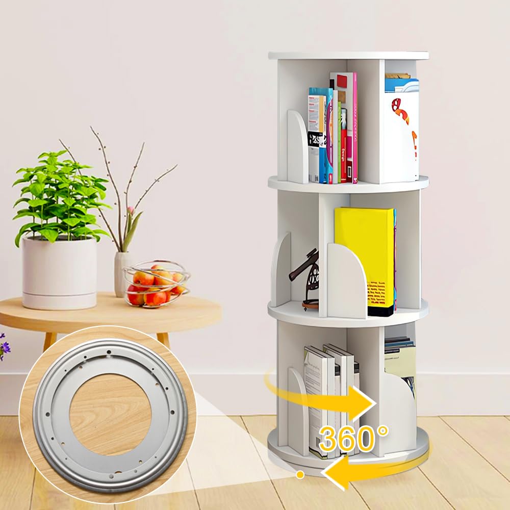 Bibliothèque pour Enfants,Étagère Pivotante à 3 Niveaux pour Livres et Jouets, Étagère à Livres pour Enfants, Étagère de Rangement Autoportante, pour Chambre d'enfants,Ronde (Blanc-40*40*97cm)