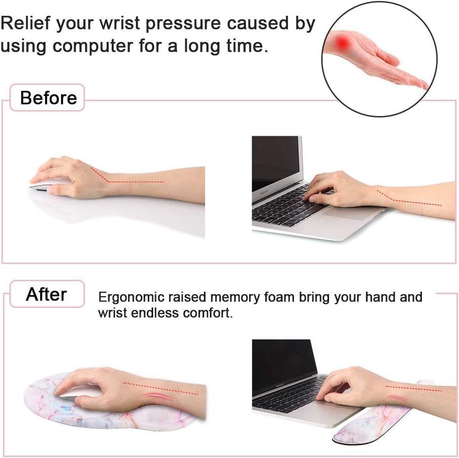 Anyshock Wrist Rest Support for Keyboard and Mouse Pad Set, Ergonomic Keyboard Wrist Rest, Memory Foam Filled Non Slip Base Easy Typing and Relieve Wrist Pain for Home/Office (Pink Marble Gradient)