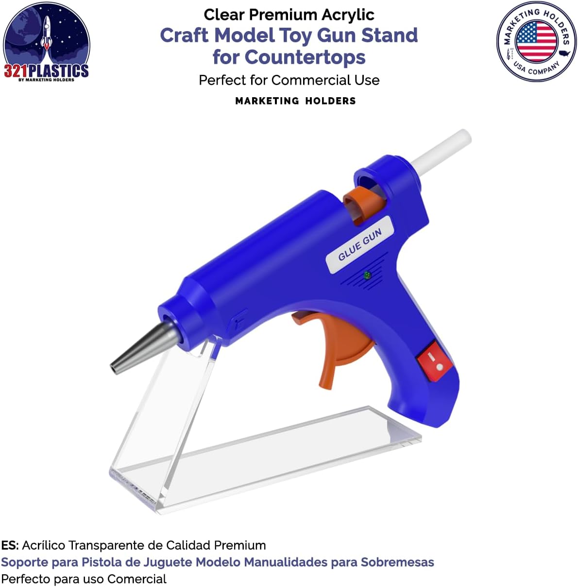 Marketing Holders 20 Pack Small Gun Stand 1.25" Inch Wide x 4.25" Inch Deep Transparent Acrylic Platform for Retail Stores Crafters and DIY Artists One Piece Stand