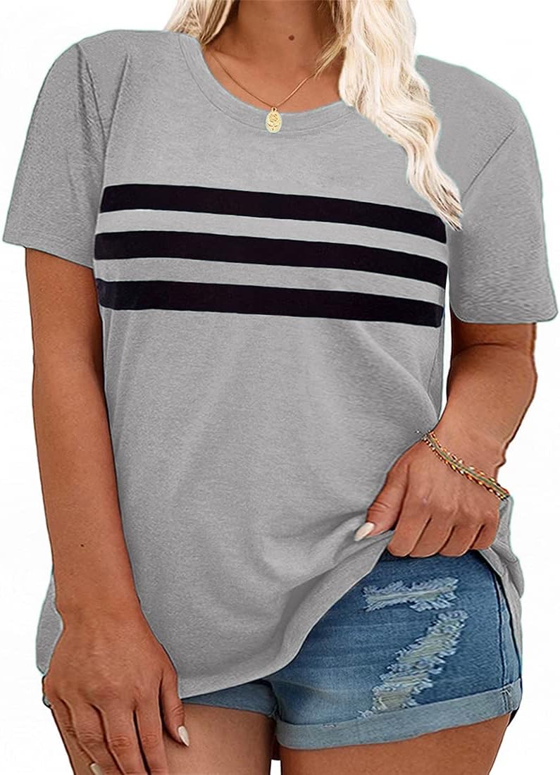 Plus-Size Tops for Women Short Sleeve T Shirts V Neck Tunic Tops XL-5XL