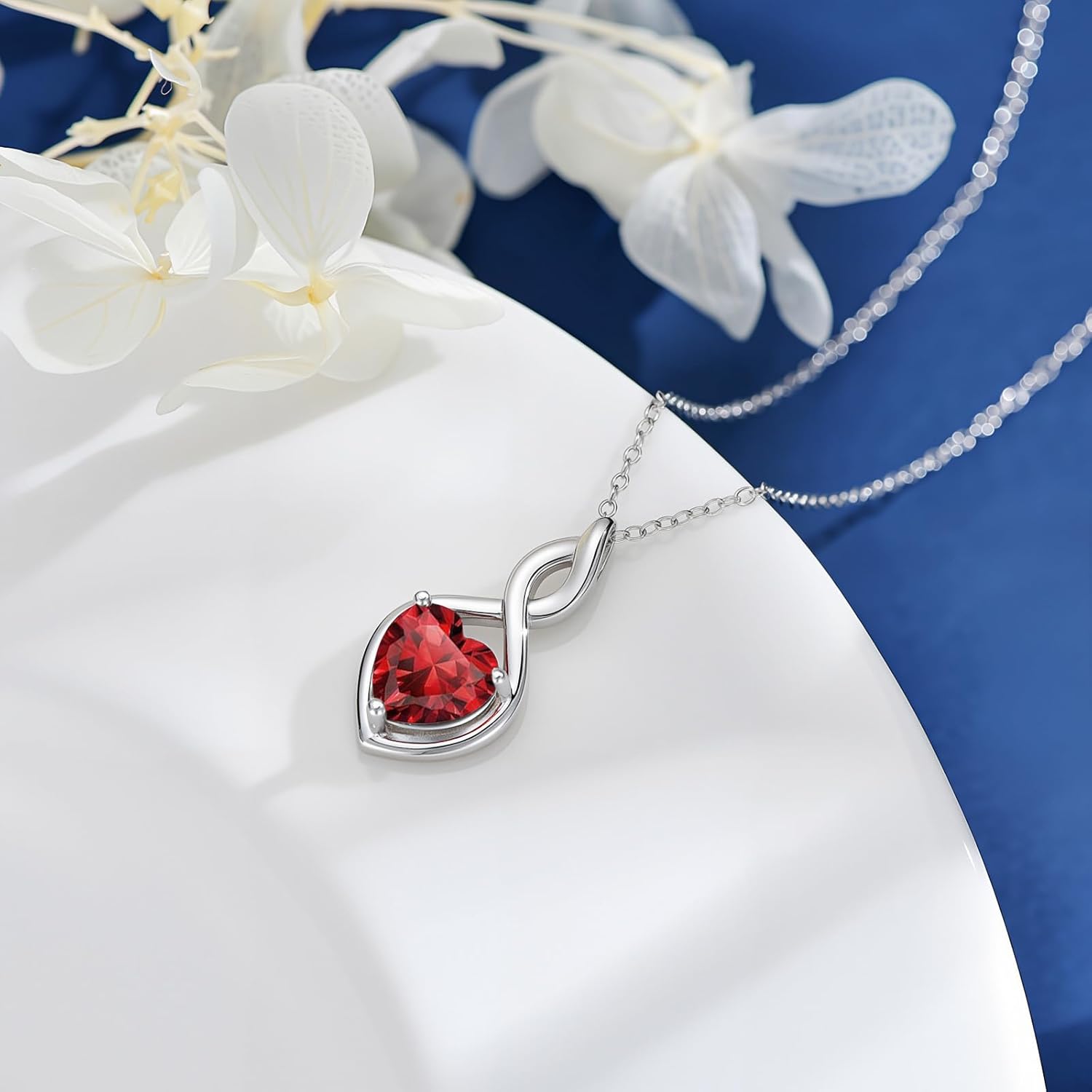 Birthstone Necklace for Women 925 Sterling Silver Heart Infinity Necklace Love Jewelry Anniversary Birthday Gifts for Women Wife Mom - Image 5