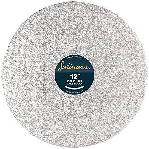 Satinara 12 Cake Board Luxury Cake Drum Individually Wrapped Silver Foil Covered 12mm thick - 12 Inch Round Single