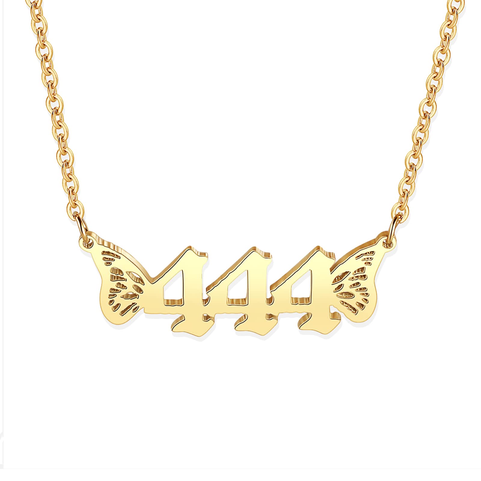 Angle Number Necklace For Women, 18K Gold Plated 111,222,333,444,555,666,777,888,999 Butterfly Wings Pendants Choker Numerology Jewelry