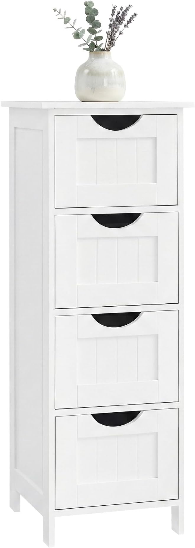 Bathroom Floor Storage Cabinet, Bathroom Storage with 4 Drawers, Bathroom Cabinet Freestanding, 30 x 30 x 82 cm, Modern Style, White LHC40W