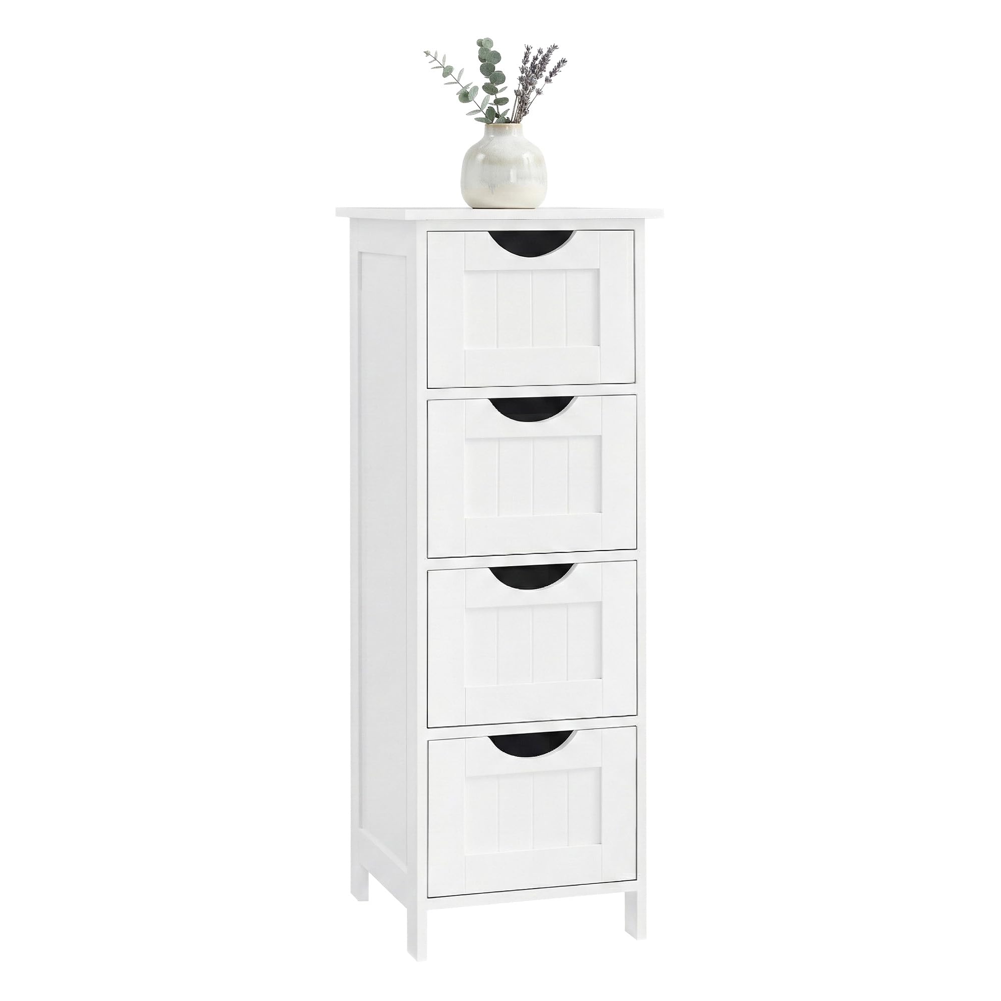 Bathroom Floor Storage Cabinet, Bathroom Storage with 4 Drawers, Bathroom Cabinet Freestanding, 30 x 30 x 82 cm, Modern Style, White LHC40W