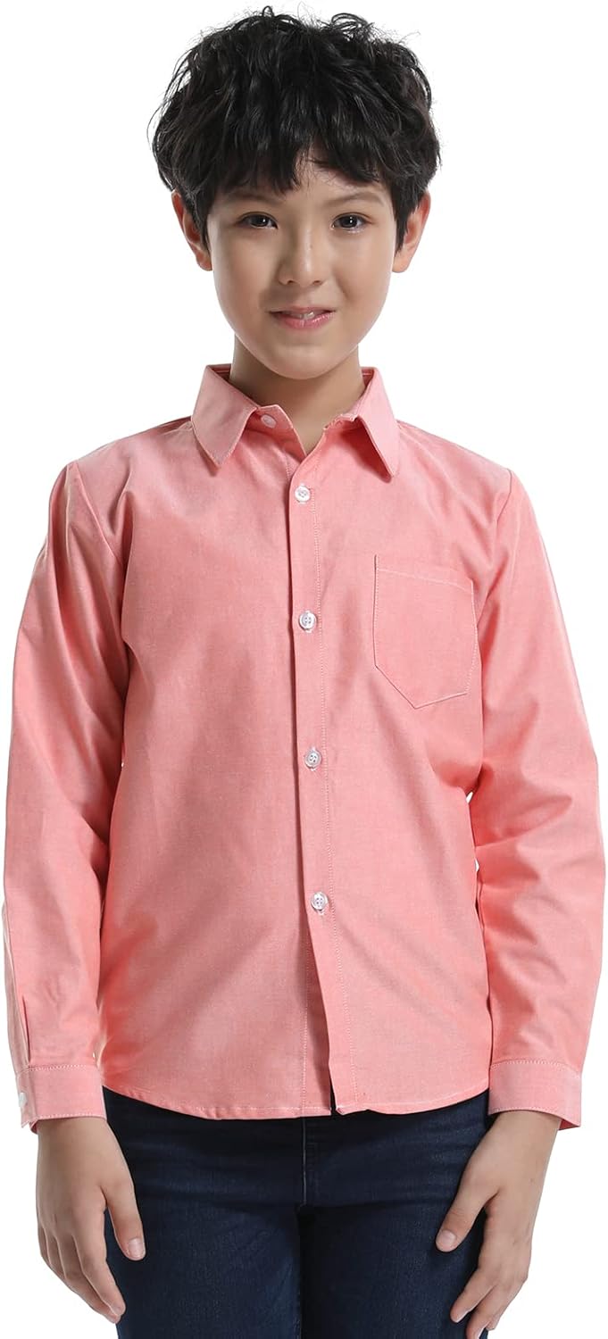 Phorecys Boys' Oxford Dress Shirts Long Sleeve Button Down Solid Casual Western Shirt N001 Pink Tag 160CM - 9-10 Years - Image 2