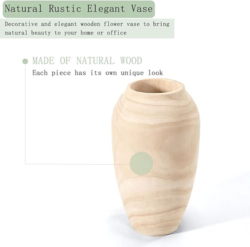 Miniatura 4 de Jarrón decorativo de madera para hierba de las pampas, florero seco para el hogar, bohemio, moderno, rústico, decoración de madera, acentos, centros