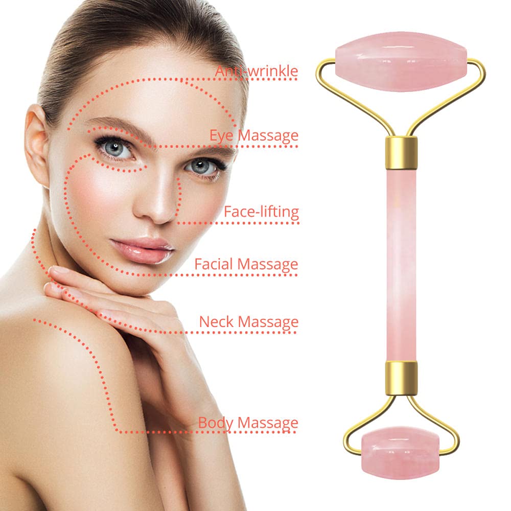 Set di raschietto a rullo di massaggio al quarzo rosa naturale per massaggi per il massaggio facciale occhi rilassante corpo guasha cura della pelle massaggiatore-Guasha-Yu.