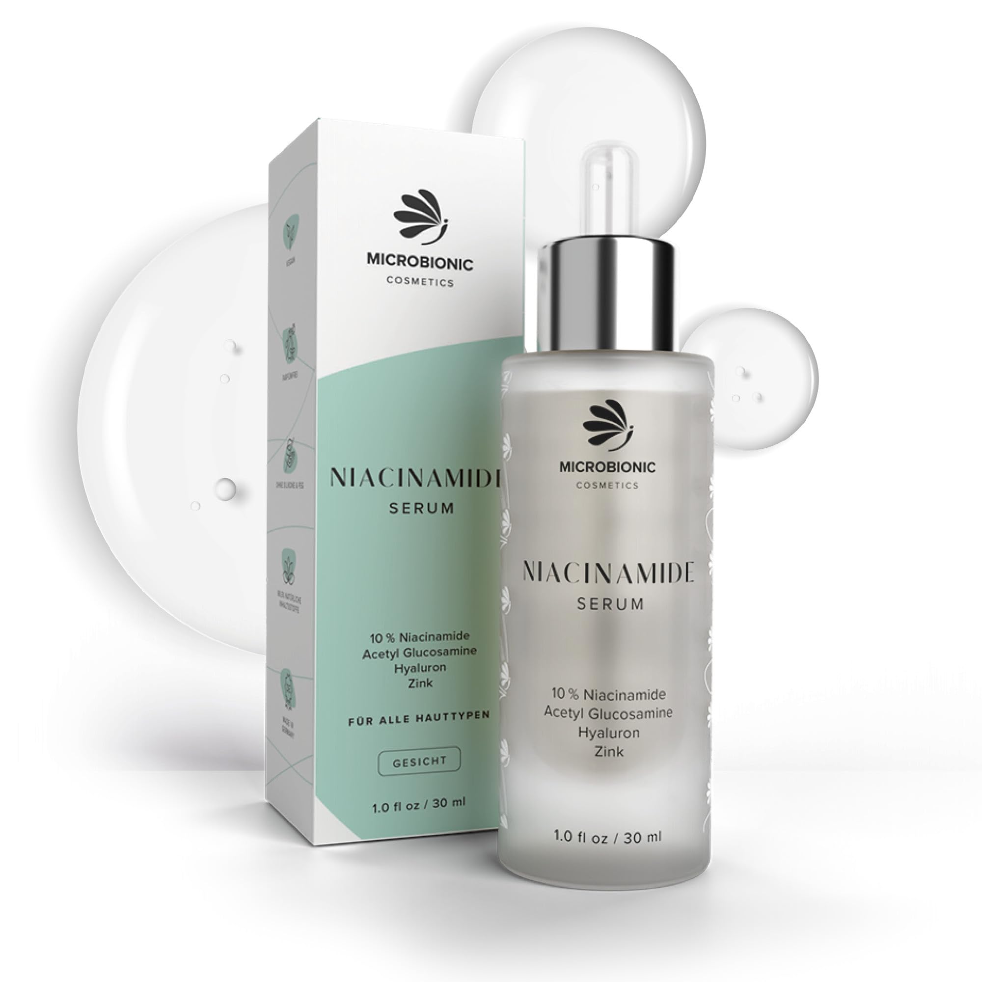 Niacinamide Serum 10% by MICROBIONIC | mit Hyaluron, Aloe Vera, Zink-PCA & Ectoin | verfeinert Poren & mildert Hyperpigmentierung | vegan, parfümfrei & ohne Silikone