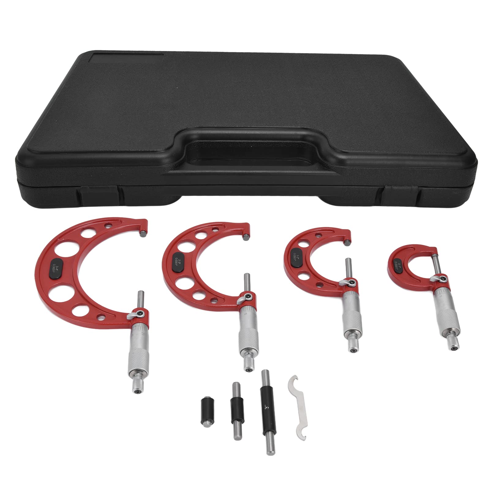 4-teiliges Außenmikrometer-Set, 0,0001 Zoll Genauigkeit, Maschinenwerkzeug zum Messen des Durchmessers 0,4 Zoll, lasergraviertes Edelstahl-Mikrometer
