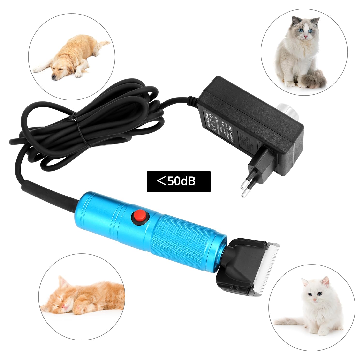 QWORK® Tondeuse chien/chat pour tous types de poils - Moteur puissant 280W, vitesse réglable 2000-6000RPM, fonctionnement silencieux - Accessoires Inclus
