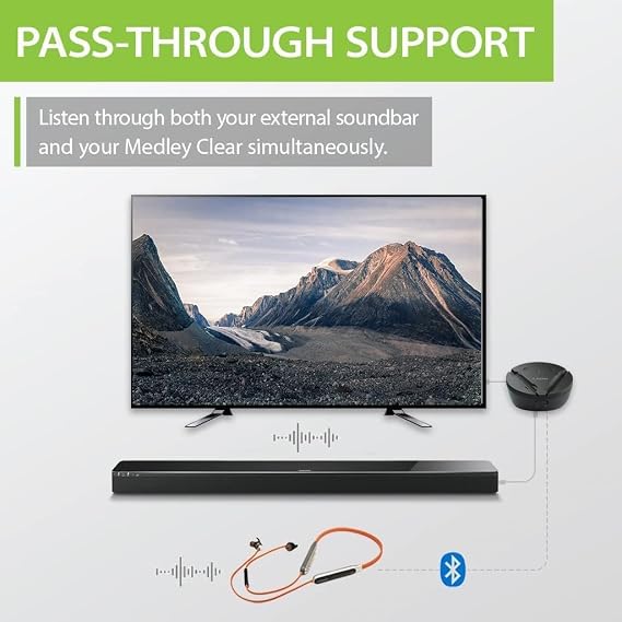 Avantree Medley Clear Wireless Earbuds for TV with Transmitter and Dock | Clear Dialogue, Enhanced Volume, Soundbar Passthrough, 20-Hour Battery Life, and a Comfortable Neckband