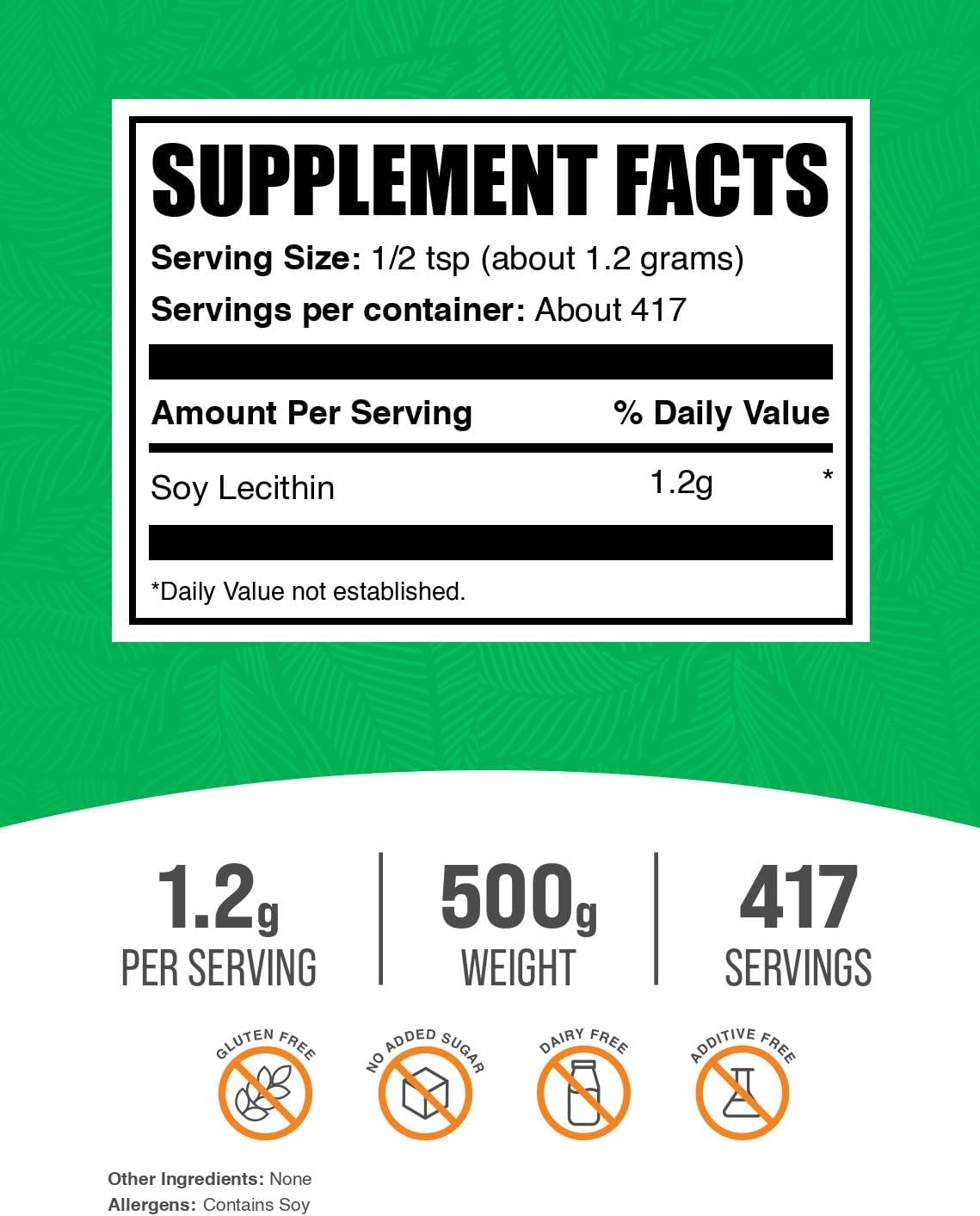 BulkSupplements.com Soy Lecithin Powder - Lecithin Supplement, Nutritional Supplement, Food Grade - Gluten Free, 1.2g per Serving, 500g (1.1 lbs) (Pack of 1)