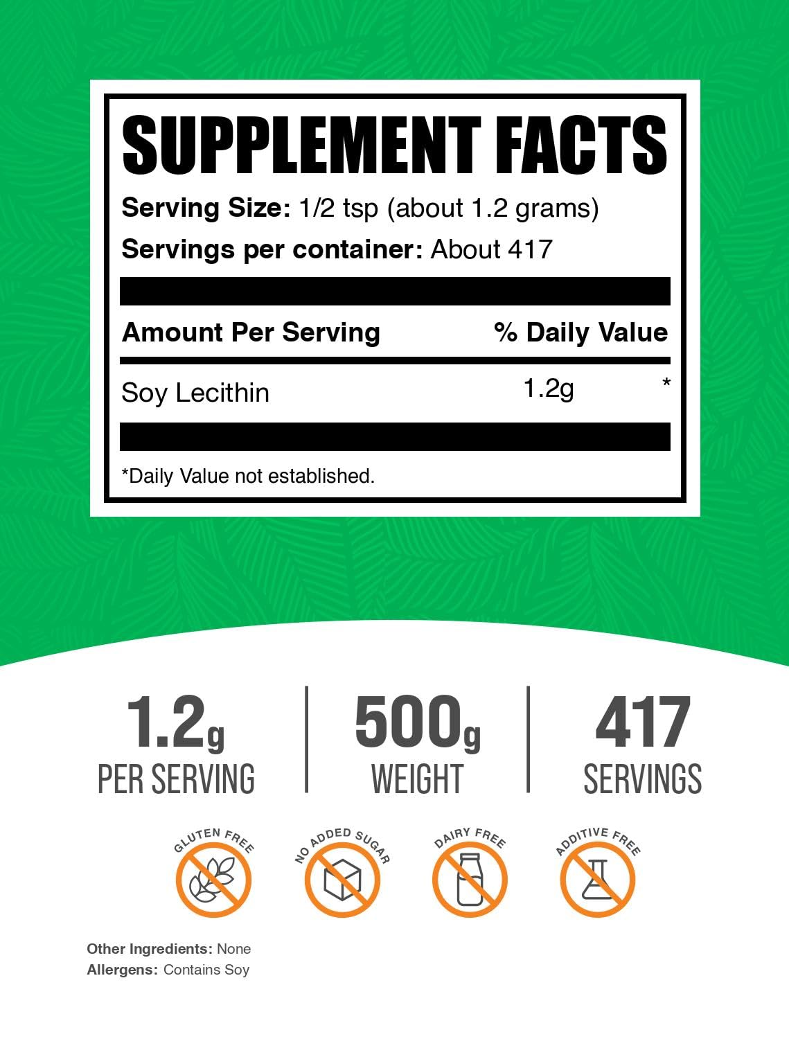 BulkSupplements.com Soy Lecithin Powder - Lecithin Supplement, Nutritional Supplement, Food Grade - Gluten Free, 1.2g per Serving, 500g (1.1 lbs) (Pack of 1) — Amazon image 2