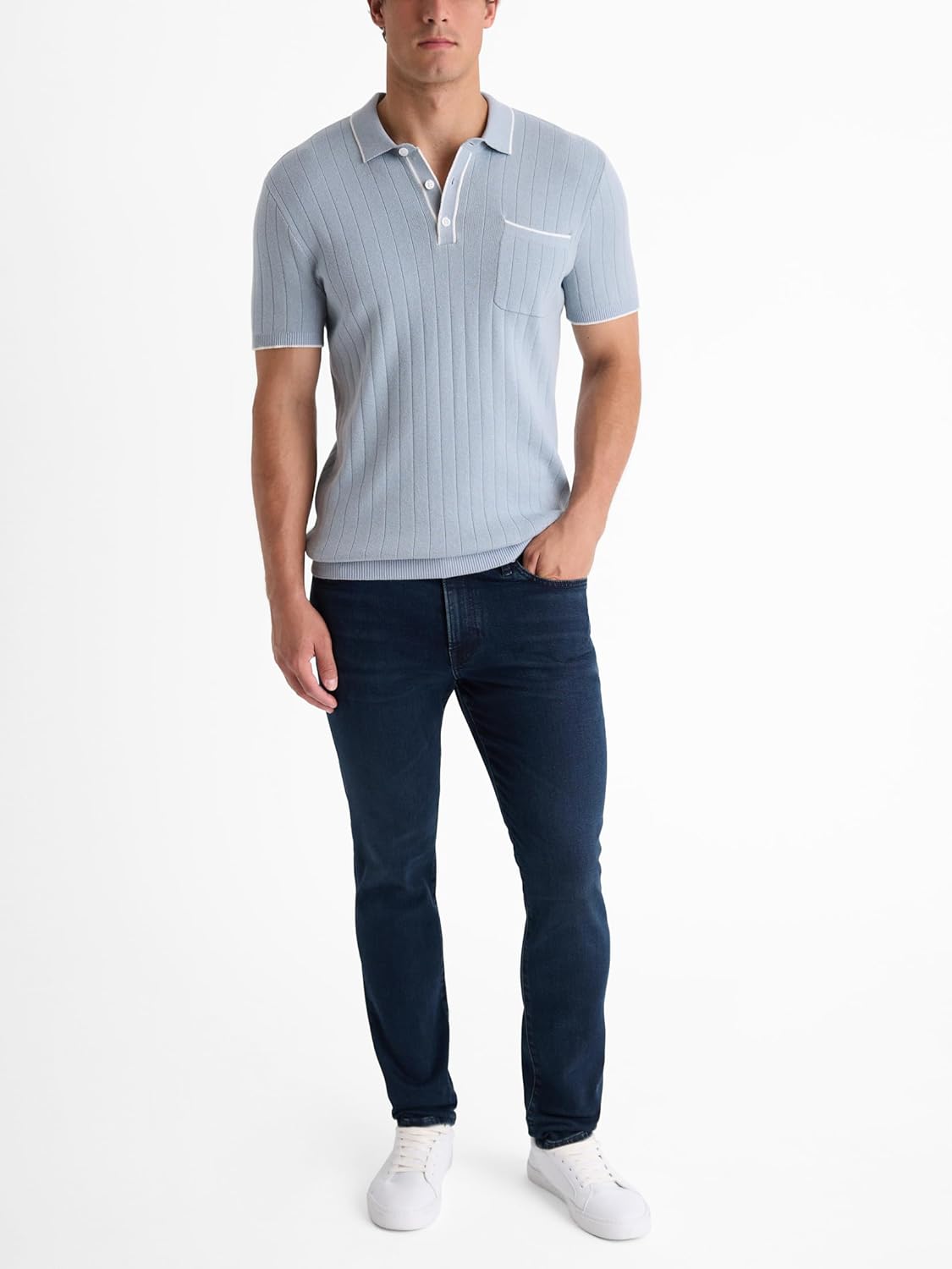 EXPRESS Men’s Sweater Polo – Modern Prep Short Sleeve Cotton Knit with Tipped Collar, Casual Workwear - Image 4