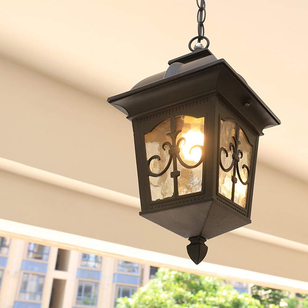 Mengjay E27 Lámparas colgantes para exteriores Negro Retro IP44 Vintage Industrial Hierro Iluminación de techo A prueba de lluvia Impermeable Pabellón Villa Loft Araña Luz exterior (J)