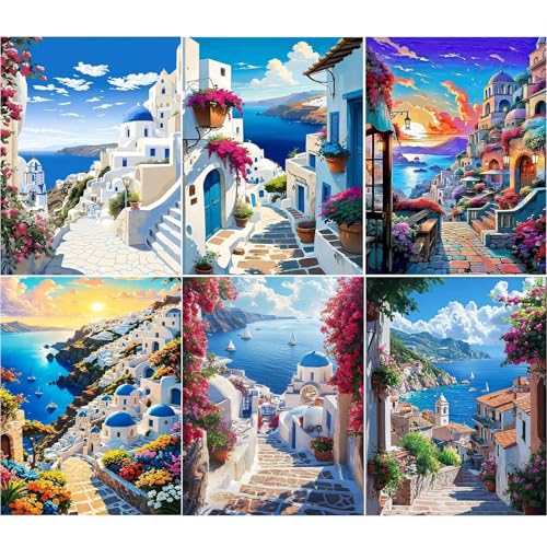Ycydilirab 6 Pack Diamond Art Kits for Adults,Seaside Scenery 5D Diamond Painting Kits for Adults, DIY Gem Painting Perfect for Gifts and Home Wall Decor 10x12inch
