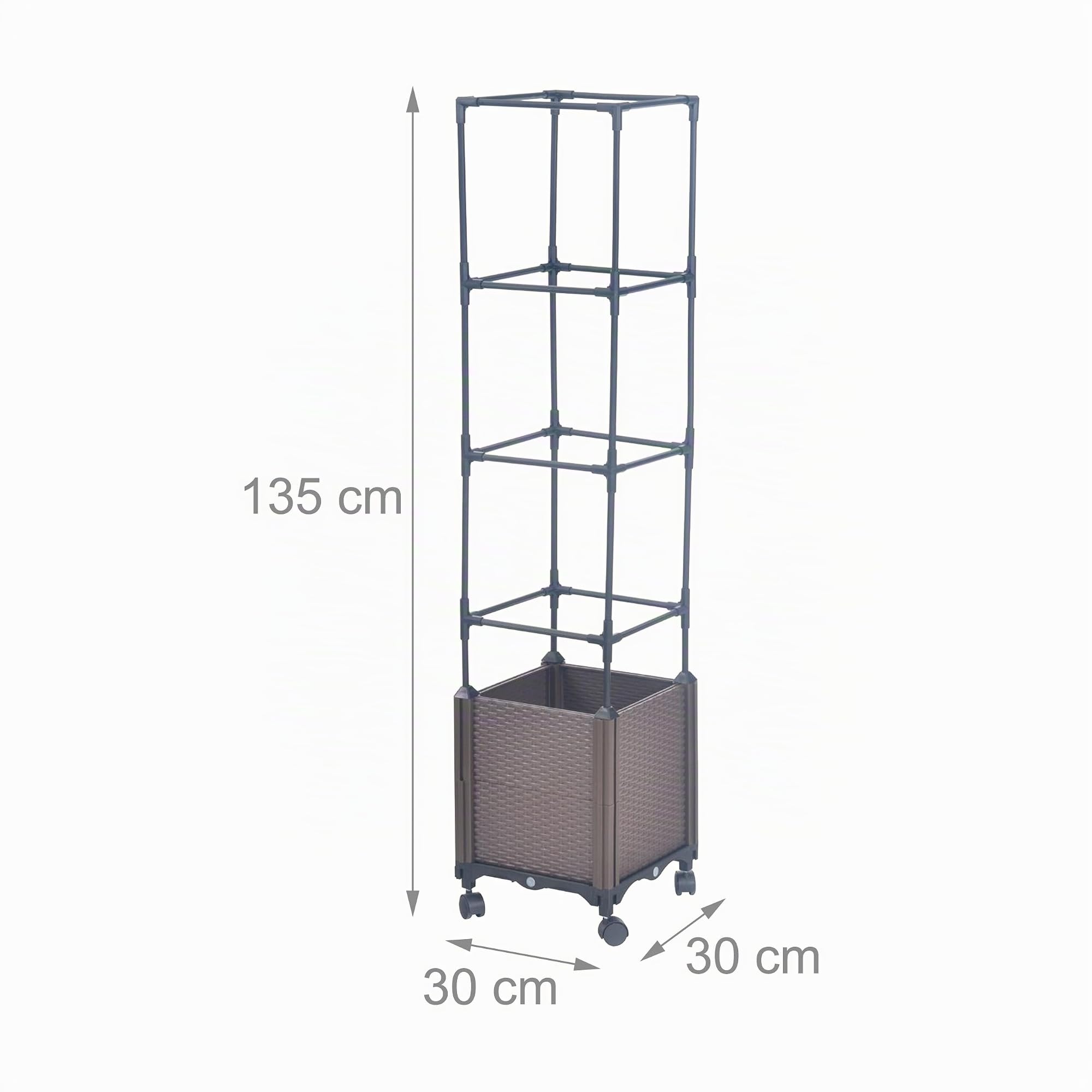 Relaxdays Fioriera con griglia rampicante, Ruote, HxLxP: 135x30x30 cm, plastica, Acciaio, Giardino