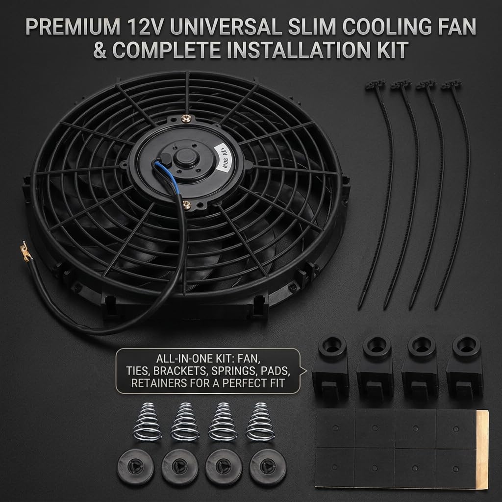 Ventola di Raffreddamento del Radiatore Sottile Universale da 12 Pollici Kit di Montaggio Termico Radiatore Elettrico Ad Alte Prestazioni Kit di Montaggio 12V 80W