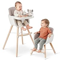 Vista 10 de Mallify Silla alta de madera 3 en 1, sillas altas convertibles para bebés y niños pequeños, silla alta para bebé con patas ajustables y bandeja apta